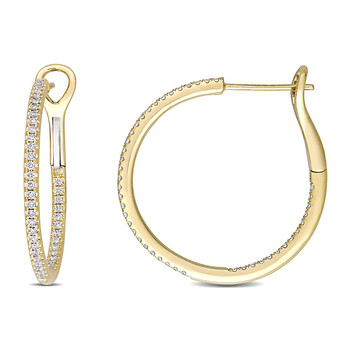 Bông tai Amour 14K Yellow Gold 1/2 Ct Tdw Diamond Hoop Earrings