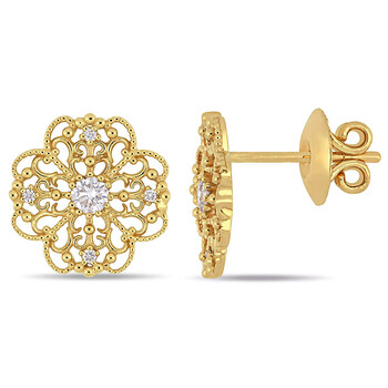 Bông tai Amour 14K Yellow Gold 1/4 Ct Tdw Diamond Filigree Floral Stud Earrings