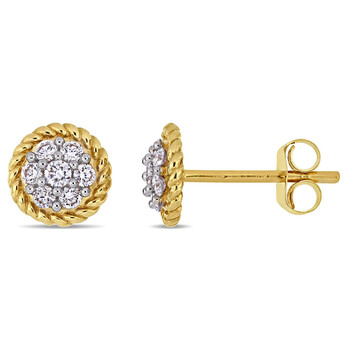 Bông tai Amour 14K Yellow Gold 1/4 Ct Tdw Diamond Floral Halo Post Stud Earrings