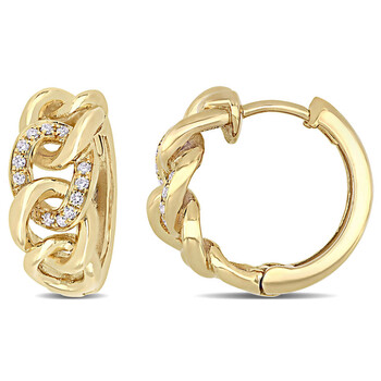 Bông tai Amour 14K Yellow Gold 1/8 Ct Tdw Diamond Link Chain Hoop Earrings