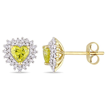 Bông tai Amour 14K Yellow Gold 1 Ct Tdw Yellow Diamond And White Diamond Halo Stud Earrings