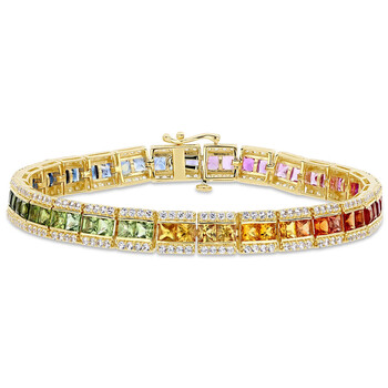 Amour 14K Yellow Gold 15 3/8 Ct Tgw Multi-Color Square And Round Sapphire Tennis Bracelet 2 Vòng tay Amour 14K Yellow Gold 15 3/8 Ct Tgw Multi-Color Square And Round Sapphire Tennis Bracelet chính hãng