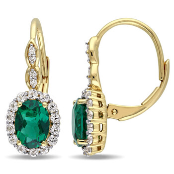 Bông tai Amour 14K Yellow Gold 2 1/4 Ct Tgw Created Emerald
