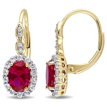 Bông tai Amour 14K Yellow Gold 3 3/8 Oval Shape Created Ruby