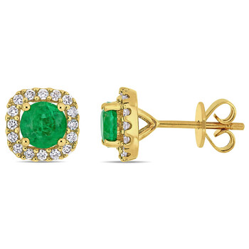 Amour 14K Yellow Gold 4/5 Ct Tgw Emerald And 1/4 Ct Tdw Diamond Square Halo Post Stud Earrings 2 Bông tai Amour 14K Yellow Gold 4/5 Ct Tgw Emerald And 1/4 Ct Tdw Diamond Square Halo Post Stud Earrings