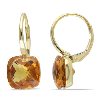 Bông tai Amour 14K Yellow Gold 8 Ct Tgw Cushion Cut Checkerboard Madeira Citrine Leverback Earrings