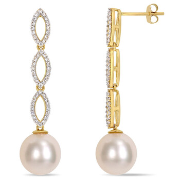 Amour 14K Yellow Gold South Sea Cultured Pearl And 1/2 Ct Tdw Diamond Infinity Dangle Post Earrings 2 Bông tai Amour 14K Yellow Gold South Sea Cultured Pearl And 1/2 Ct Tdw Diamond Infinity Dangle Post Earrings