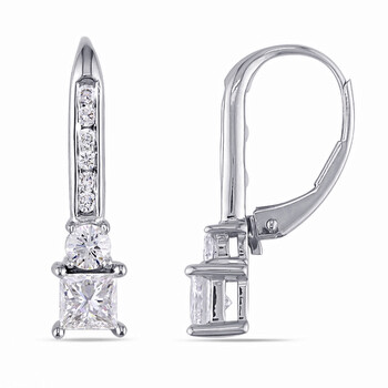 Bông tai Amour 18K White Gold 1 Ct Tdw Princess-Cut And Round Diamond Dangle Earrings
