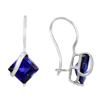 Amour 4 1/8 Ct Tgw Created Blue Sapphire Euro Back Earrings 10K White Gold 2 Bông tai Amour 4 1/8 Ct Tgw Created Blue Sapphire Euro Back Earrings 10K White Gold