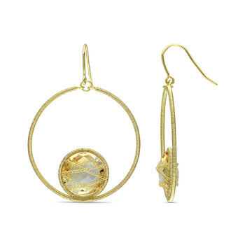 Bông tai Amour 14K Yellow Gold Plated Silver14Mm Round Citrine 15Ct Tgw Drop Earrings W/Fish Hook Backs