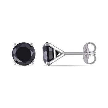 Bông tai Amour 14Kw 3Ct Tdw Black Diamond 4-Prong V-Style Solitaire Earrings