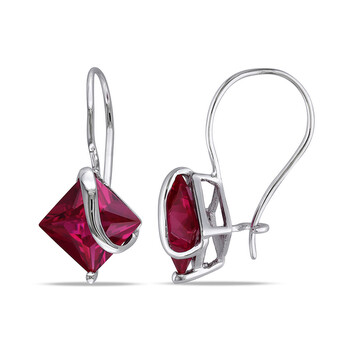 Bông tai Amour 4 1/5 Ct Tgw Created Ruby Euro Back Earrings 10K White Gold