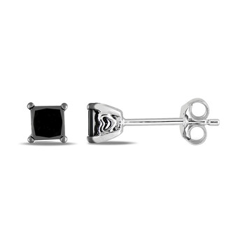 Bông tai Amour 1/2 Ct Black Princess Diamond Tw Ear Pin Earrings Silver Black Rhodium Plated