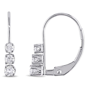 Bông tai Amour 1/4 Ct Tw 3 Stone Diamond Leverback Earrings In 14K White Gold 7500064402