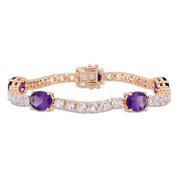 Vòng tay Amour 21 Ct Tgw Africa-Amethyst And White Topaz Station Link Bracelet In Rose Gold Plated Sterling Silver Jms005229 chính hãng