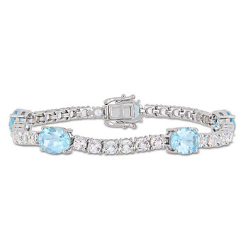 Amour 28 Ct Tgw Sky-Blue Topaz And White Topaz Station Link Bracelet In Sterling Silver Jms005232 1 Vòng tay Amour 28 Ct Tgw Sky-Blue Topaz And White Topaz Station Link Bracelet In Sterling Silver Jms005232 chính hãng