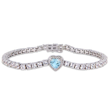 Vòng tay Amour 8-1/2 Ct Tgw Sky-Blue Topaz And Created White Sapphire Stationed Halo Heart Tennis Bracelet In Sterling Silver Jms005250 chính hãng