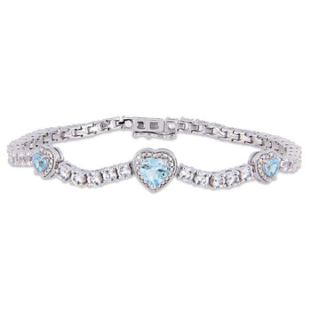 Vòng tay Amour 8-1/3 Ct Tgw Sky-Blue Topaz And Created White Sapphire Stationed Triple Halo Heart Tennis Bracelet In Sterling Silver Jms005253 chính hãng