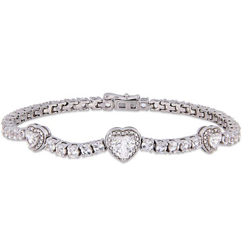 Vòng tay Amour 8-1/5 Ct Tgw Created White Sapphire Stationed Triple Halo Heart Tennis Bracelet In Sterling Silver Jms005256 chính hãng