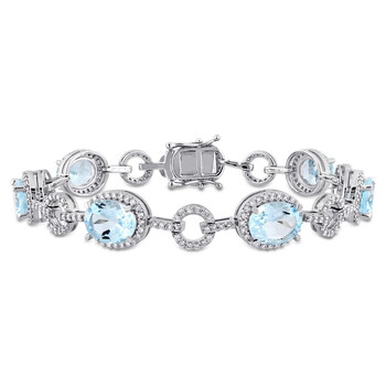Vòng tay Amour 1.54 Ct Diamond Tw And 17 1/2 Ct Tgw Blue Topaz - Sky Bracelet 14K White Gold Gh Si Length (Inches): 7 chính hãng