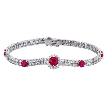 Vòng tay Amour 3 1/10 Ct Diamond Tw And 3 2/5 Ct Tgw Ruby-Cn Bracelet 14K Gold White Gh Si Length (Inches): 7 chính hãng