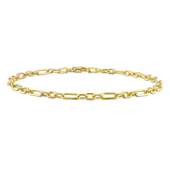 Vòng tay Amour Diamond Cut Figaro Chain Bracelet In 18K Yellow Gold Plated Sterling Silver chính hãng