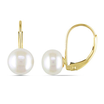 Bông tai Amour 10 Karat Yellow Gold Freshwater Button Pearl Leverback Earrings Jms003107