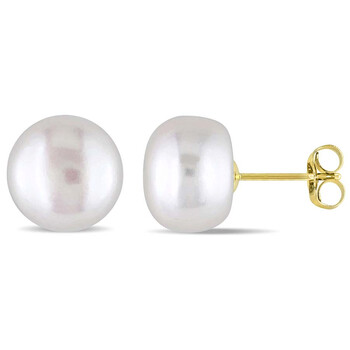 Bông tai Amour 10 Karat Yellow Gold Freshwater Cultured Button Pearl Earrings Jms003113