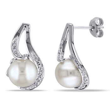 Bông tai Amour 0.06 Ct Diamond Tw 9 - 9.5 Mm White Freshwater Pearl Earrings Jms003125
