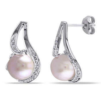 Bông tai Amour 0.06 Ct Diamond Tw 9 - 9.5 Mm Pink Freshwater Cultured Pearl Jms003138