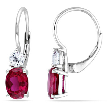Bông tai Amour 4 5/8 Ct Tgw Created Ruby Created White Sapphire Earrings Jms003144