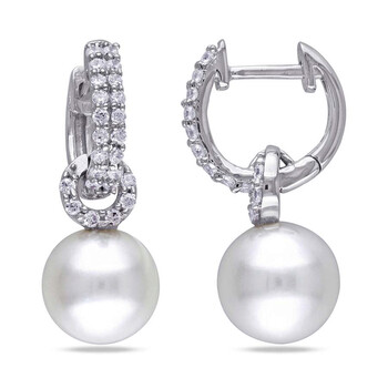 Bông tai Amour 1 Ct Tgw White Cubic Zirconia And 8 - 8.5 Mm White Freshwater Pearl Jms003151