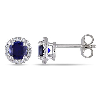 Bông tai Amour 0.07 Ct Diamond Tw And 1 1/6 Ct Tgw Created Blue Sapphire Earrings Jms003157