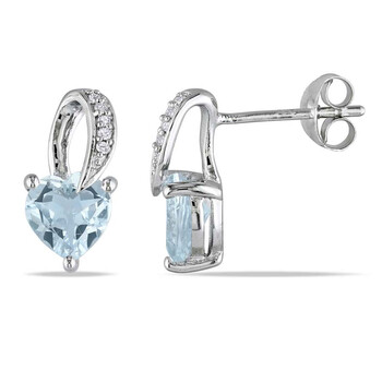 Bông tai Amour 0.03 Ct Diamond Tw And 1 1/3 Ct Tgw Aquamarine Earrings Jms003160