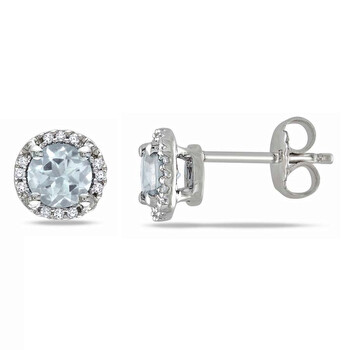 Bông tai Amour 0.07 Ct Diamond Tw And 4/5 Ct Tgw Aquamarine Earrings Jms003161