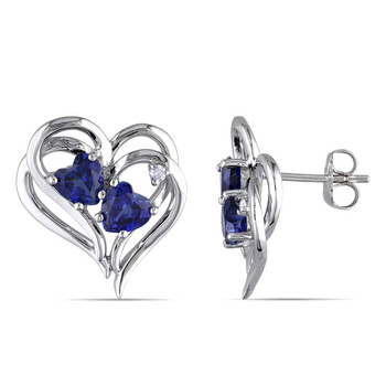 Bông tai Amour 0.04 Ct Diamond Tw And 2 1/4 Ct Tgw Created Blue Sapphire Earrings Jms003166