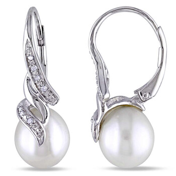 Bông tai Amour 0.05 Ct Diamond Tw 9 - 9.5 Mm White Freshwater Cultured Pearls Jms003172