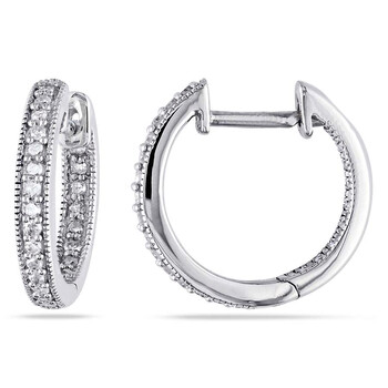 Bông tai Amour 1/4 Ct Tw Inside Outside Diamond Hoop Earrings In 14K White Gold Jms004801