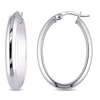 Bông tai Amour Long & Thick Oval-Shaped Hoop Earrings In 10K White Gold Jms004910
