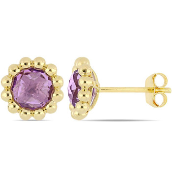 Bông tai Amour 1 5/8 Ct Tgw Amethyst Floral Beaded Halo Stud Earrings In 10K Yellow Gold Jms004992