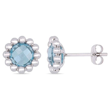 Amour 2 1/10 Ct Tgw Sky-Blue Topaz Beaded Halo Stud Earrings In 10K White Gold Jms004994 2 Bông tai Amour 2 1/10 Ct Tgw Sky-Blue Topaz Beaded Halo Stud Earrings In 10K White Gold Jms004994