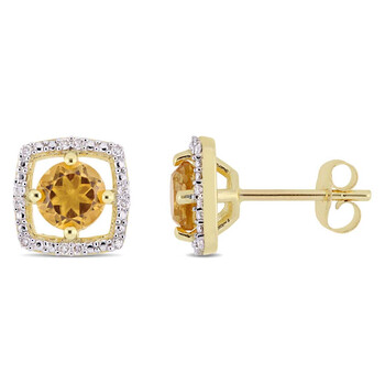 Amour 7/8 Ct Tgw Citrine And Diamond Halo Square Stud Earrings In 10K Yellow Gold Jms005005 1 Bông tai Amour 7/8 Ct Tgw Citrine And Diamond Halo Square Stud Earrings In 10K Yellow Gold Jms005005