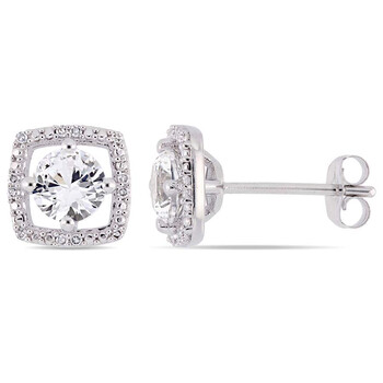 Bông tai Amour 1 1/3 Ct Tgw Created White Sapphire And Diamond Stud Earrings In 10K White Gold Jms005007