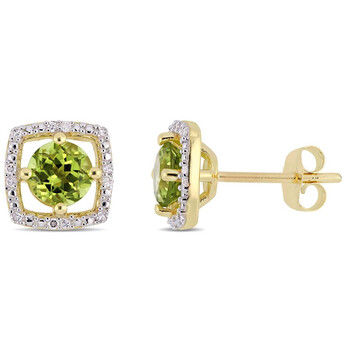 Bông tai Amour 1 1/8 Ct Tgw Peridot And Diamond Square Stud Earrings In 10K Yellow Gold Jms005008