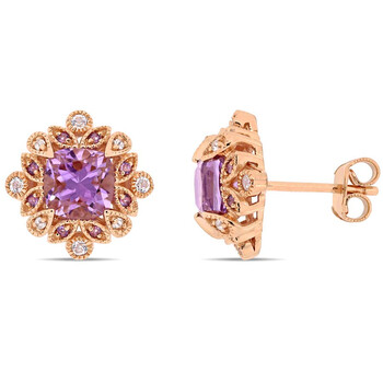 Bông tai Amour 2 Ct Tgw African Amethyst And White Topaz Vintage Stud Earrings In Rose Gold Plated Sterling Silver Jms005047