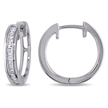 Bông tai Amour 1/4 Ct Parallel Baguette Diamond Tw Hoop Earrings Silver Gh I2;I3 Jms005137