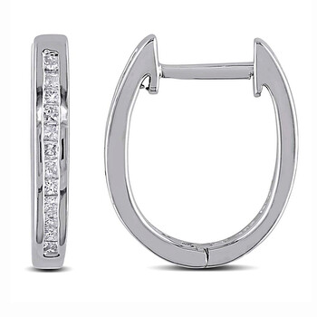 Bông tai Amour 1/4 Ct Princess Diamond Tw Hoop Earrings Silver Gh I2;I3 Jms005139