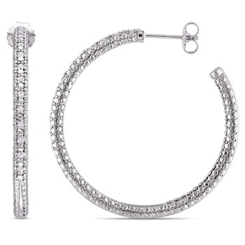 Bông tai Amour 1/4 Ct Diamond Tw Hoop Earrings Silver Gh I3 Jms005142