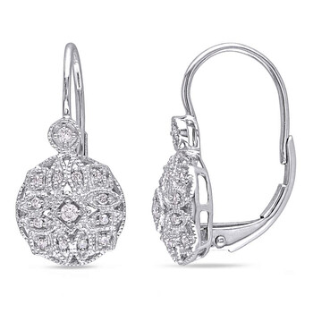 Bông tai Amour 1/8 Ct Diamond Tw Leverback Earrings 14K White Gold Gh I1;I2 Jms005147