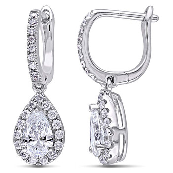 Bông tai Amour 1 2/5 Ct Round And Pear Diamonds Tw Leverback Earrings 14K White Gold Gh Si Igi Certified Jms005149
